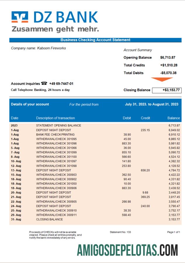 Em branco Declaração da Organização Bancária DZ Modelo Word e PDF